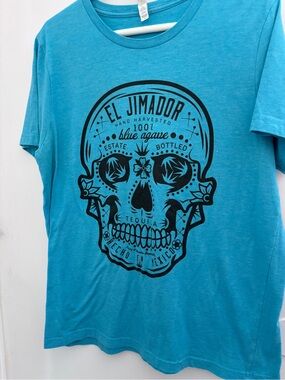Canvas Brand Turquoise Short Sleeve Tee with Black Sugar Skull Graphic Jimador